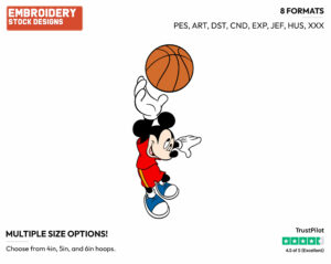 Playing Basketball - Disney's Mickey Mouse - Embroidery Design in 3 sizes & 8 formats