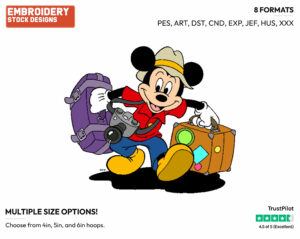 Going On Vacation - Disney's Mickey Mouse - Embroidery Design in 3 sizes & 8 formats