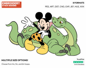 Mickey Mouse, Dinosaur - Disney's Mickey Mouse - Embroidery Design in 3 sizes & 8 formats