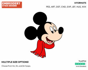 Wearing Scarf - Disney's Mickey Mouse - Embroidery Design in 3 sizes & 8 formats