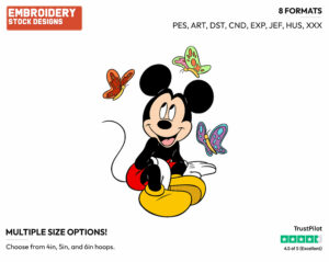 Mickey Mouse, Butterflies - Disney's Mickey Mouse - Embroidery Design in 3 sizes & 8 formats