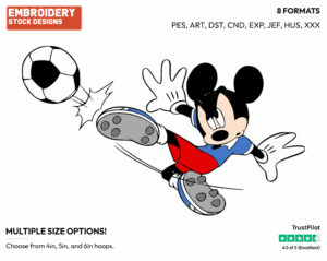 Kicking Soccer Ball - Disney's Mickey Mouse - Embroidery Design in 3 sizes & 8 formats
