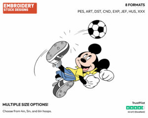 Mickey Playing Soccer - Disney's Mickey Mouse - Embroidery Design in 3 sizes & 8 formats