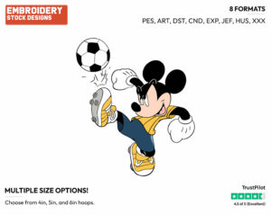 Playing Soccer - Disney's Mickey Mouse - Embroidery Design in 3 sizes & 8 formats