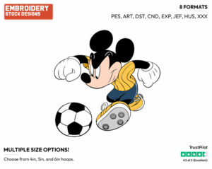 Playing Soccer - Disney's Mickey Mouse - Embroidery Design in 3 sizes & 8 formats