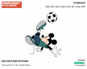 Kicking Soccer Ball - Disney's Mickey Mouse - Embroidery Design in 3 sizes & 8 formats