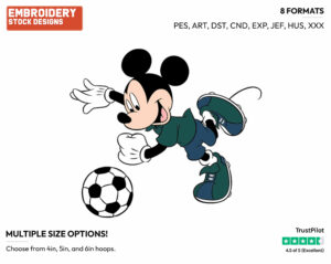 Playing Soccer - Disney's Mickey Mouse - Embroidery Design in 3 sizes & 8 formats