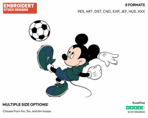 Playing Soccer - Disney's Mickey Mouse - Embroidery Design in 3 sizes & 8 formats
