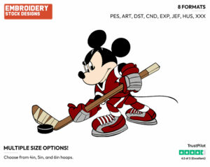 Playing Hockey - Disney's Mickey Mouse - Embroidery Design in 3 sizes & 8 formats