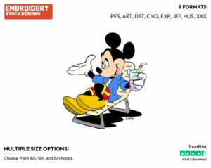 Relaxing With A Drink - Disney's Mickey Mouse - Embroidery Design in 3 sizes & 8 formats