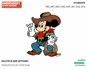 Cowboy Mickey Mouse - Disney's Mickey Mouse - Embroidery Design in 3 sizes & 8 formats