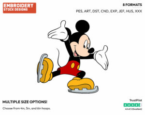 Ice Skating - Disney's Mickey Mouse - Embroidery Design in 3 sizes & 8 formats