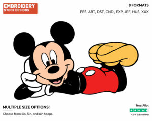 Lying Down - Disney's Mickey Mouse - Embroidery Design in 3 sizes & 8 formats