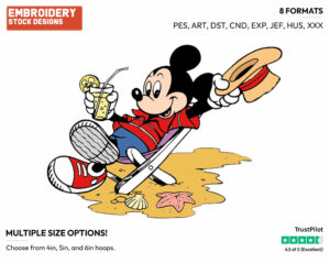Relaxing On The Beach With A Drink - Disney's Mickey Mouse - Embroidery Design in 3 sizes & 8 formats