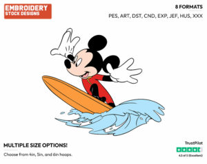 Surfing - Disney's Mickey Mouse - Embroidery Design in 3 sizes & 8 formats