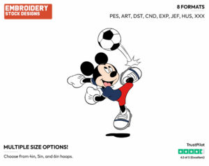 Mickey Playing Soccer - Disney's Mickey Mouse - Embroidery Design in 3 sizes & 8 formats