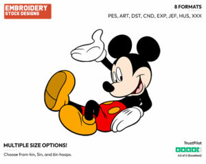 Relaxed Mickey - Disney's Mickey Mouse - Embroidery Design in 3 sizes & 8 formats