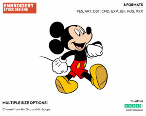 Mickey On A Walk - Disney's Mickey Mouse - Embroidery Design in 3 sizes & 8 formats