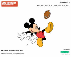 Kicking Football - Disney's Mickey Mouse - Embroidery Design in 3 sizes & 8 formats