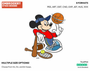 Spinning Basketball - Disney's Mickey Mouse - Embroidery Design in 3 sizes & 8 formats