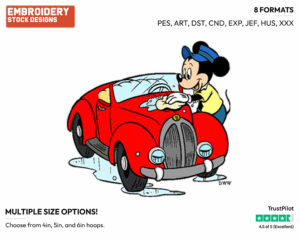 Mickey Washing Car - Disney's Mickey Mouse - Embroidery Design in 3 sizes & 8 formats