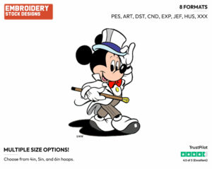 Wearing Tuxedo And Top Hat - Disney's Mickey Mouse - Embroidery Design in 3 sizes & 8 formats