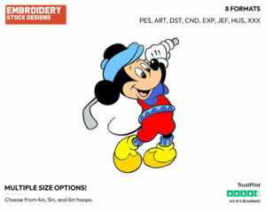 Playing Golf - Disney's Mickey Mouse - Embroidery Design in 3 sizes & 8 formats
