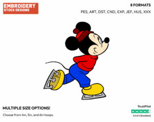 Ice Skating - Disney's Mickey Mouse - Embroidery Design in 3 sizes & 8 formats