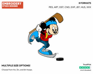 Playing Hockey - Disney's Mickey Mouse - Embroidery Design in 3 sizes & 8 formats