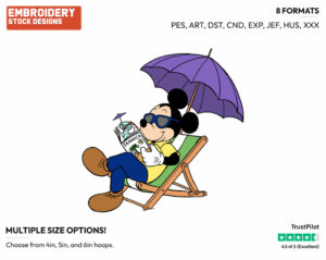 On Vacation - Disney's Mickey Mouse - Embroidery Design in 3 sizes & 8 formats