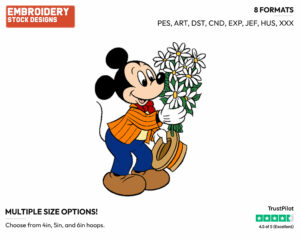 Holding Bouquet Of Flowers - Disney's Mickey Mouse - Embroidery Design in 3 sizes & 8 formats