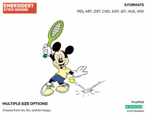Mickey Playing Tennis - Disney's Mickey Mouse - Embroidery Design in 3 sizes & 8 formats