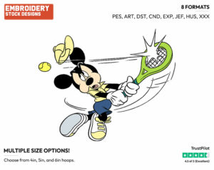 Mickey Playing Tennis - Disney's Mickey Mouse - Embroidery Design in 3 sizes & 8 formats