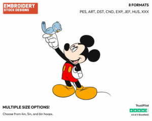 Mickey, Bluebird - Disney's Mickey Mouse - Embroidery Design in 3 sizes & 8 formats