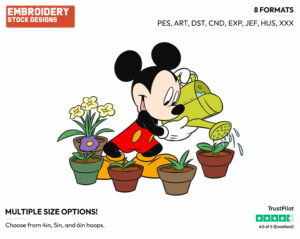 Watering Flowers - Disney's Mickey Mouse - Embroidery Design in 3 sizes & 8 formats