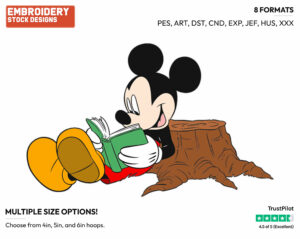 Reading A Book - Disney's Mickey Mouse - Embroidery Design in 3 sizes & 8 formats