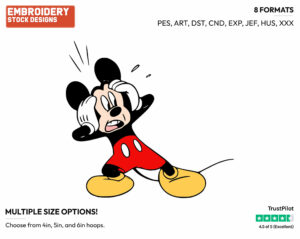 Mickey Looking Horrified - Disney's Mickey Mouse - Embroidery Design in 3 sizes & 8 formats