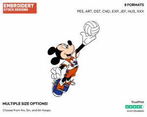 Playing Volleyball - Disney's Mickey Mouse - Embroidery Design in 3 sizes & 8 formats