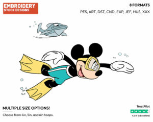 Scuba Diving - Disney's Mickey Mouse - Embroidery Design in 3 sizes & 8 formats