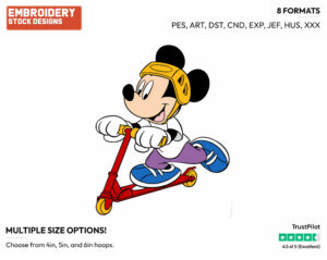 Mickey On A Scooter - Disney's Mickey Mouse - Embroidery Design in 3 sizes & 8 formats