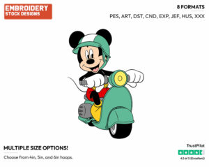Riding A Scooter - Disney's Mickey Mouse - Embroidery Design in 3 sizes & 8 formats