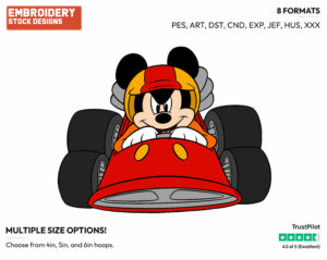 Driving Race Car - Disney's Mickey Mouse - Embroidery Design in 3 sizes & 8 formats