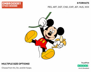 Swinging From Vine - Disney's Mickey Mouse - Embroidery Design in 3 sizes & 8 formats
