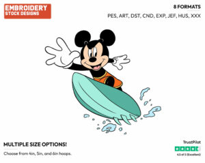 Surfing - Disney's Mickey Mouse - Embroidery Design in 3 sizes & 8 formats