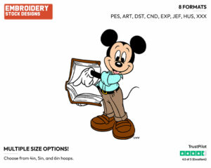 Pointing To Book Passage - Disney's Mickey Mouse - Embroidery Design in 3 sizes & 8 formats