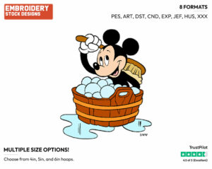 Taking A Bath - Disney's Mickey Mouse - Embroidery Design in 3 sizes & 8 formats