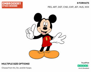 Holding Up Index Finger - Disney's Mickey Mouse - Embroidery Design in 3 sizes & 8 formats