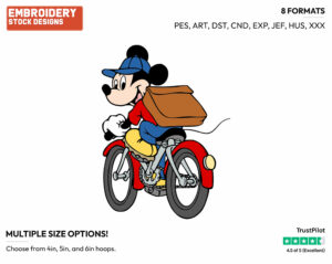 Riding Bicycle - Disney's Mickey Mouse - Embroidery Design in 3 sizes & 8 formats