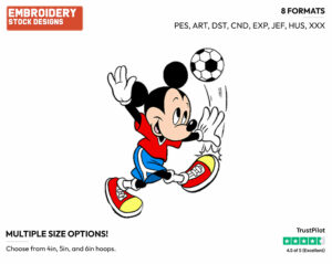 Kicking Soccer Ball - Disney's Mickey Mouse - Embroidery Design in 3 sizes & 8 formats