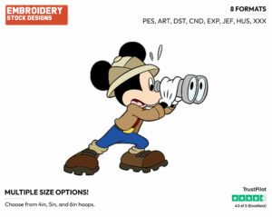 Looking Through Binoculars - Disney's Mickey Mouse - Embroidery Design in 3 sizes & 8 formats